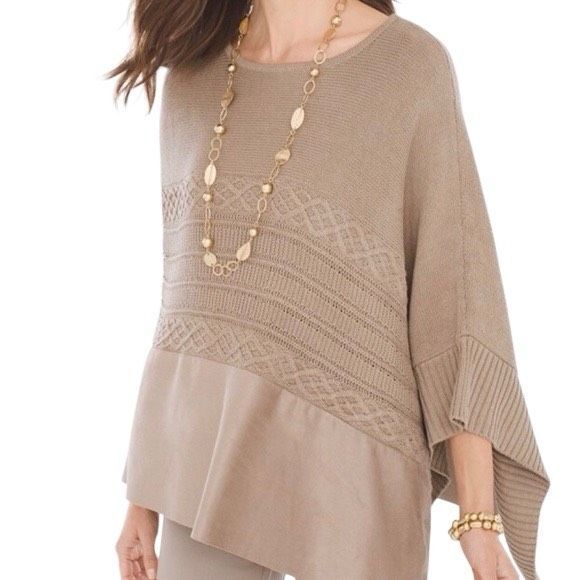 Chico’s Faux Suede Mixed Knit Poncho size L / XL - Picture 1 of 9
